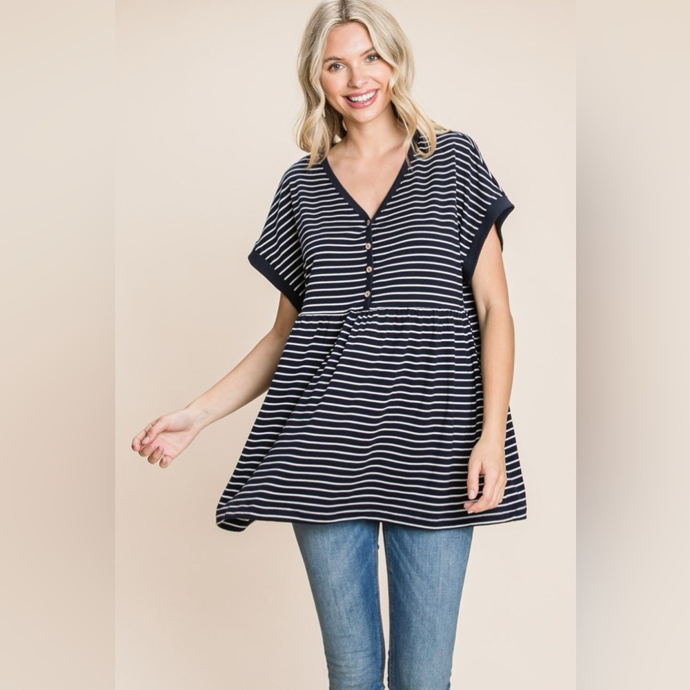 Cotton Bleu by Nu Label Striped Button Front Baby Doll Top - Picture 4 of 4